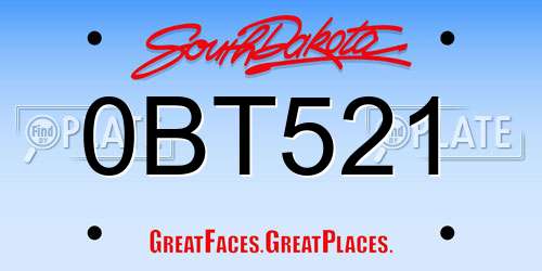 0BT521 South Dakota License Plate