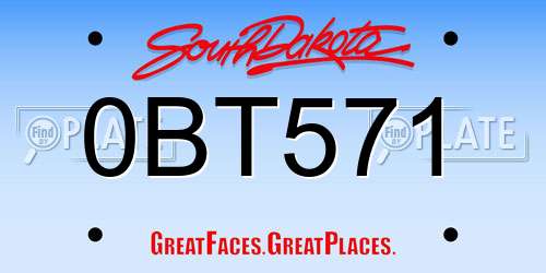 0BT571 South Dakota License Plate