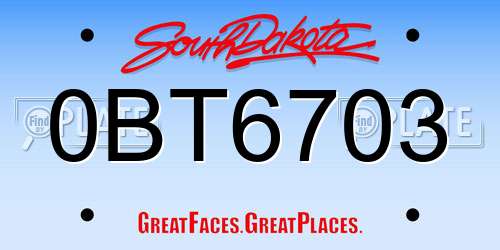 0BT6703 South Dakota License Plate