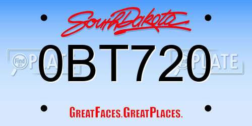 0BT720 South Dakota License Plate