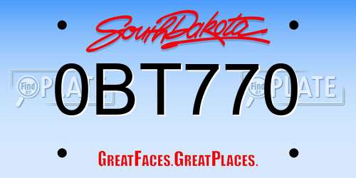 0BT770 South Dakota License Plate