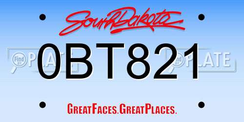 0BT821 South Dakota License Plate
