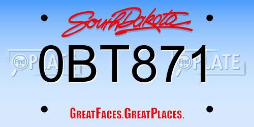 0BT871 South Dakota License Plate