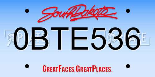 0BTE536 South Dakota License Plate