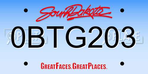 0BTG203 South Dakota License Plate