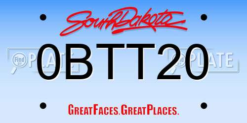 0BTT20 South Dakota License Plate