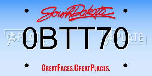 0BTT70 South Dakota License Plate