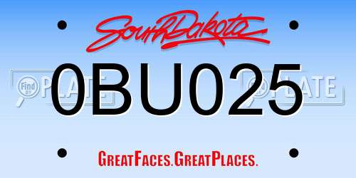 0BU025 South Dakota License Plate
