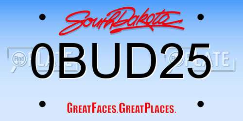 0BUD25 South Dakota License Plate