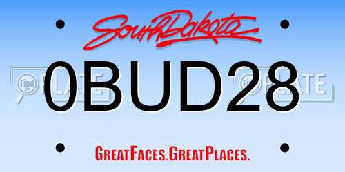 0BUD28 South Dakota License Plate