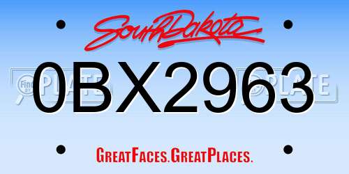 0BX2963 South Dakota License Plate