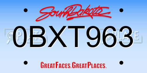 0BXT963 South Dakota License Plate