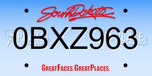 0BXZ963 South Dakota License Plate