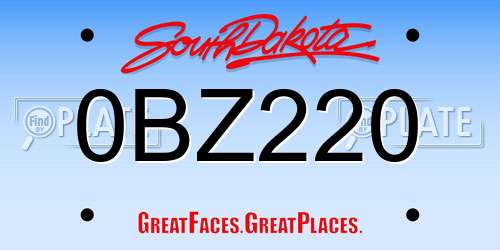 0BZ220 South Dakota License Plate