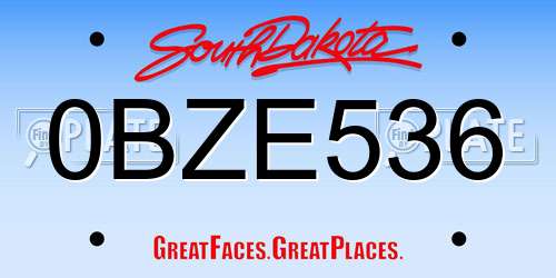 0BZE536 South Dakota License Plate