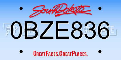 0BZE836 South Dakota License Plate