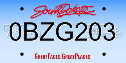 0BZG203 South Dakota License Plate