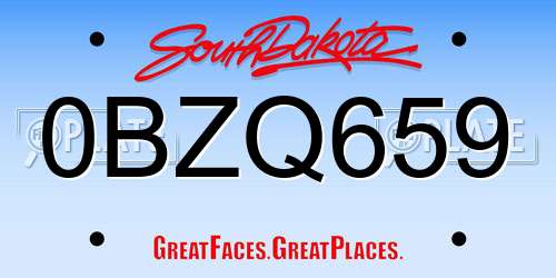 0BZQ659 South Dakota License Plate