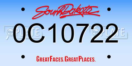 0C10722 South Dakota License Plate