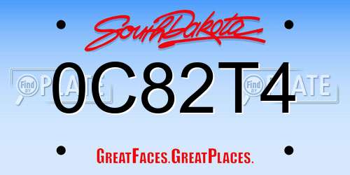 0C82T4 South Dakota License Plate