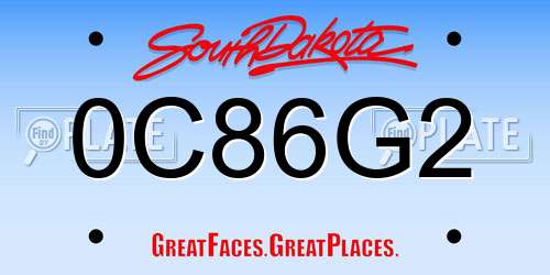 0C86G2 South Dakota License Plate