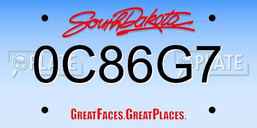 0C86G7 South Dakota License Plate