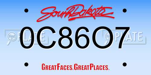0C86O7 South Dakota License Plate