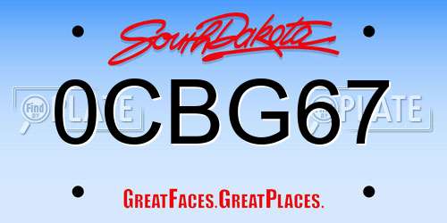 0CBG67 South Dakota License Plate