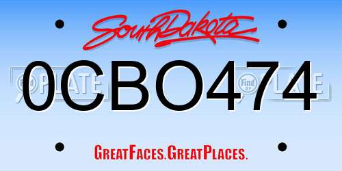 0CBO474 South Dakota License Plate