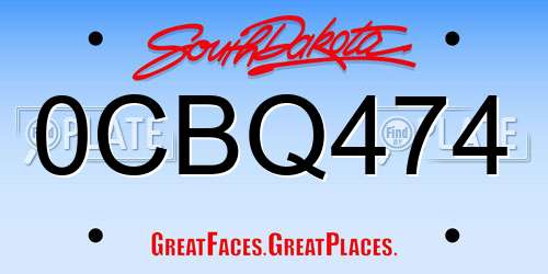 0CBQ474 South Dakota License Plate