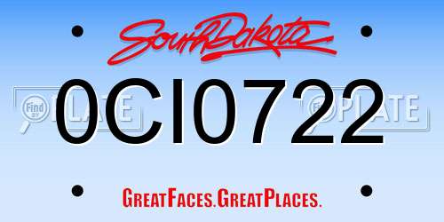 0CI0722 South Dakota License Plate