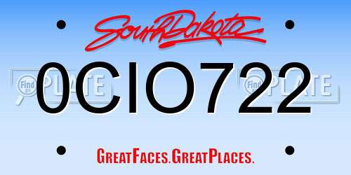 0CIO722 South Dakota License Plate