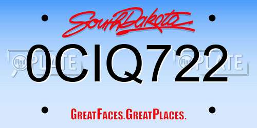 0CIQ722 South Dakota License Plate