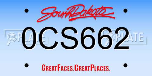 0CS662 South Dakota License Plate
