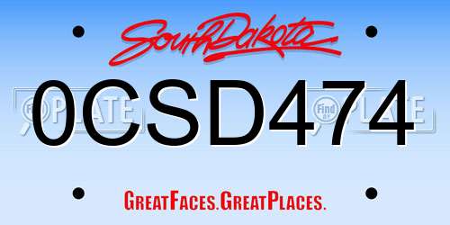 0CSD474 South Dakota License Plate