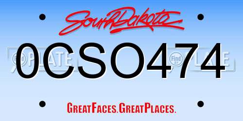 0CSO474 South Dakota License Plate