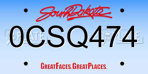 0CSQ474 South Dakota License Plate