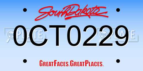 0CT0229 South Dakota License Plate