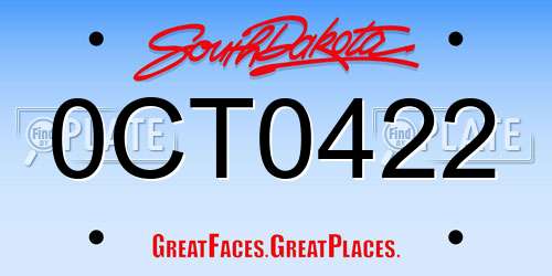 0CT0422 South Dakota License Plate