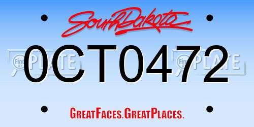 0CT0472 South Dakota License Plate