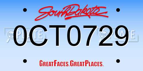 0CT0729 South Dakota License Plate