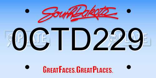 0CTD229 South Dakota License Plate