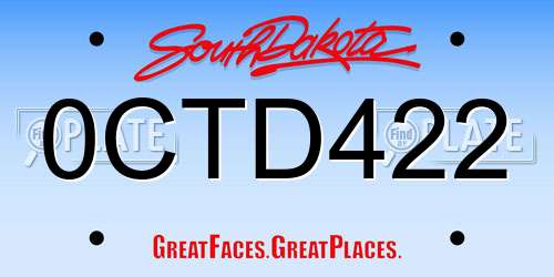 0CTD422 South Dakota License Plate