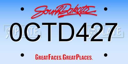 0CTD427 South Dakota License Plate
