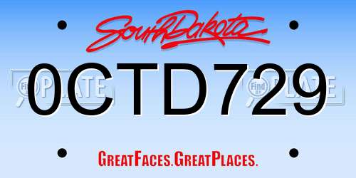0CTD729 South Dakota License Plate