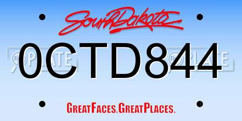 0CTD844 South Dakota License Plate