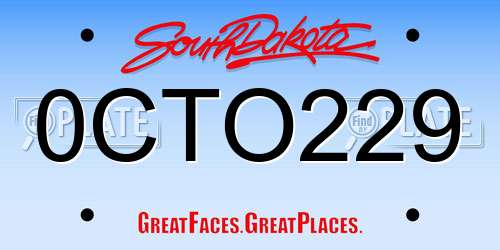 0CTO229 South Dakota License Plate