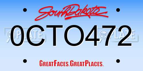 0CTO472 South Dakota License Plate