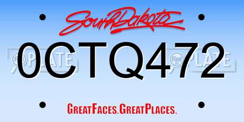 0CTQ472 South Dakota License Plate