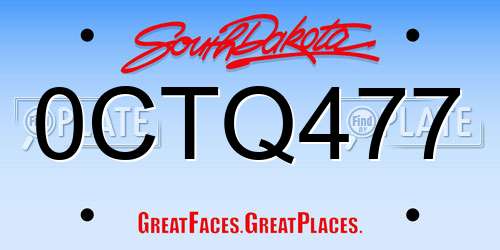0CTQ477 South Dakota License Plate